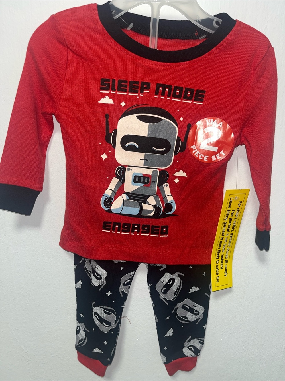 Toddler Red 'Sleep Mode' Robot Pajama Set